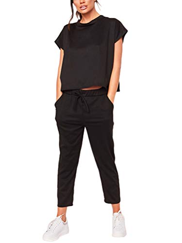 Minetom Conjunto Ropa Deportiva Mujer Bohemio Chic 2PC Conjuntos de Sujetador Crop Top y Pantalon Leggings Yoga Set Chandal Estampada Flores Sportwear para Gym Running Pilates Fitness Negro ES 36