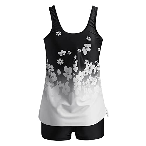 Macaquinho esportivo de duas peças para mulheres regata com estampa floral e shorts, Branco, 4G