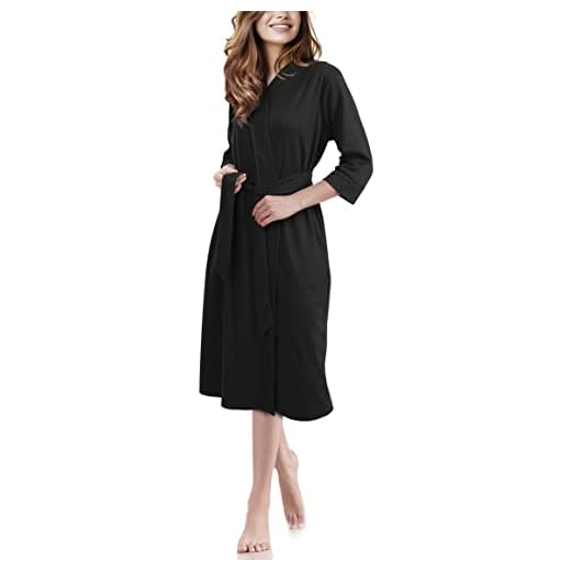 NY Threads Luxurious Women Knit Robe Kimono Cotton Blend Bathrobe Ladies Loungewear Sleepwear (Medium, Black)
