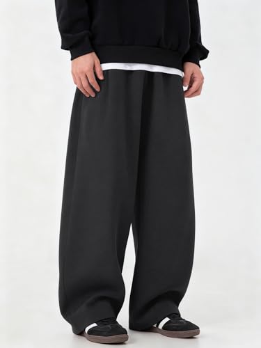 Image of Mens Baggy Sweatpants Wide Leg Casual Elastic Waist Drawstring Athletic Loose Jogger Fall Sweat Pants with Pockets