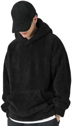 （00:30時点） [Inkpoo] パーカー メンズ 長袖 秋服 フード付 プルオーバー ポケット付き 丸首 肉厚生地 無地 ゆったり カジュアル ハイクオリティー おしゃれ シンプル おおきい サイズ 柔らかい ビッグシルエット Black XL