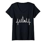 Damen New York Skyline Herzschlag Freiheitsstatue NYC USA New York T-Shirt mit V-Ausschnitt