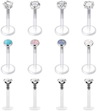 LAURITAMI 12pcs Clear Lip Labret Bars Studs Retainers Bioflex Crystal 8mm 16G Medusa Monroe Piercing Jewellery