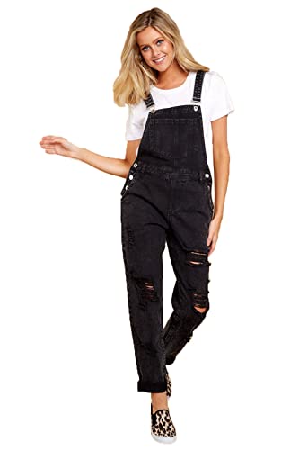EACH WOMEN Salopette da Donna Skinny Fit Stretch Denim Nero Taglia 6-16 Salopette da Donna Jeans rip