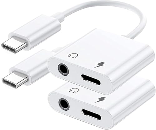 2 Pack USB C to 3.5mm Headphone and Charger Adapter, 2-in-1 USB C to Aux Jack Dongle Cable Cord with PD Fast Charging for iPhone 16 Pro/15 Pro Max, iPad Pro, Galaxy S23/S22/S21/S20 Ultra, Pixel