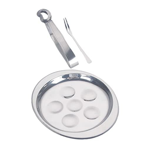 Plato Caracoles Acero Inoxidable con Tenedor y Pinza Diseño Apilable Práctico para Cocina y Restaurante