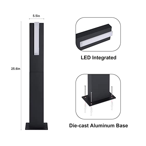 Lustrlach Led Bollard Pathway Light,25In Modern Outdoor Landscape Light Ip54 Waterproof Driveway Light For Garden Walkway Courtyard Decoration,High Voltage 100-240V,700Lm #TOP3