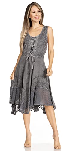 Image of Sakkas Magdilena Stonewashed Corset Front Embroidered Dress