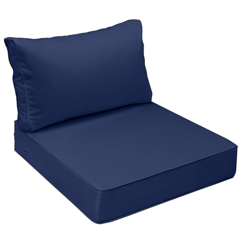 Image of AAAAAcessories Outdoor Chair Cushions, 23 x 23 x 5 + 23 x 13.5 inches | Patio Furniture Replacement Cushions, Fade-Resistant, Waterproof, Removable Cover with Ties for Garden, Navy Blue