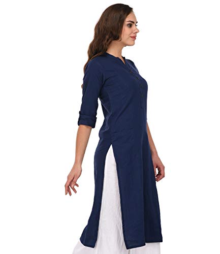 Image of Pistaa's Women's Cotton Relaxed Fit Straight Solid Kurta With Two Patch Pockets