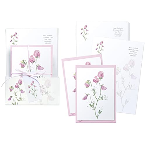 Personalised pink sweet pea stationery set with writing paper