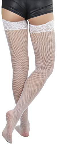 Image of ToBeInStyle Women's Wide Floral Lace Fishnet Thigh Hi Stockings