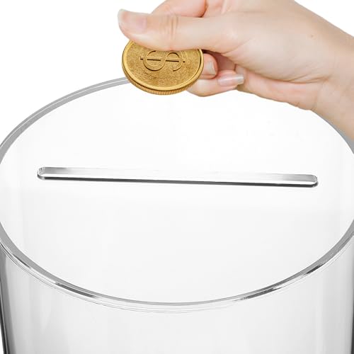 Alcancía de acrílico transparente cilíndrica con superficie lisa para ahorrar en casa 4
