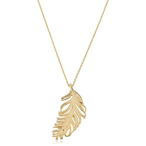 Kooljewelry 14k Yellow Gold Feather Necklace (18 inch)