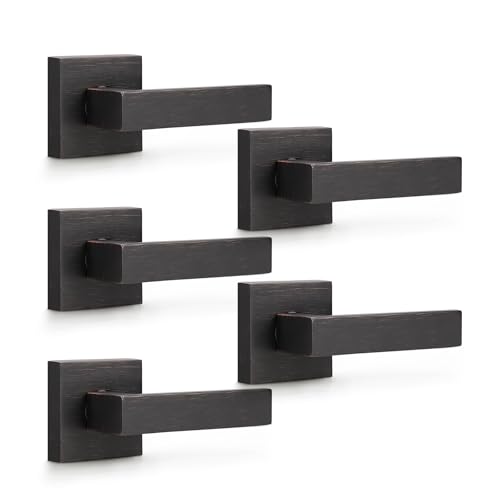 KNOBWELL 5 Pack Dummy Lever Door Handle Lever, Oil Rubbed Bronze Interior Door Knob for Closet Hallway Square Door Handle(Single Side)