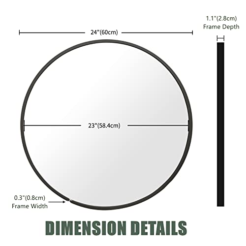 Beautypeak 24 Inch Round Mirror, Black Metal Frame Circle Mirror, Wall Mirror For Entryway, Bathroom, Vanity, Living Room, Black Circle Mirror #TOP3