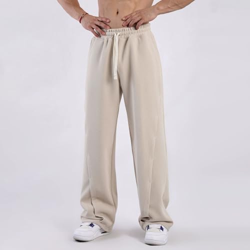 Mens Straight Trousers Pants Loose Fit with Elastic Waist Drawstring Outdoor Casual Pants2