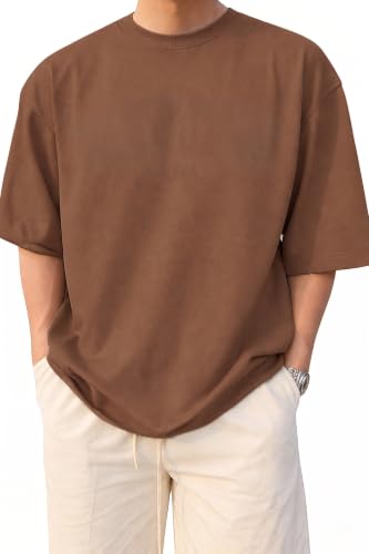 Image of BARKEYO Men's Half Sleeve Round Neck French Terry Oversized Drop Shoulder T-Shirt for Men