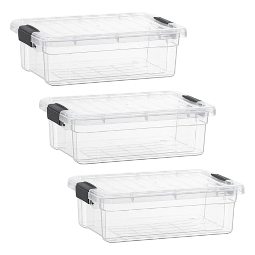 Superio Storage Bins with Lids- 3 Pack, 2.3 Qt Clear Boxes for Organizing, Stackable Plastic...