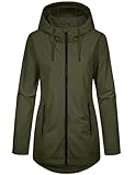 heekpek Giacca da Donna Primaverile Parka Cappotto con Cappuccio Leggero Jacket Giubbotto Elegante Antivento Trench Mezza Stagione Softshell Casual Zip Up Coat Outdoor per Autunno(Verde militare, L)