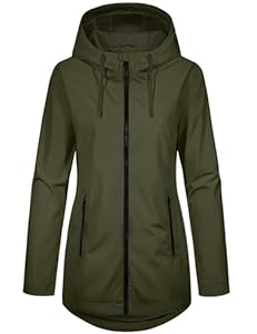 heekpek Veste Femme mi Saison Léger Parka Manteau avec Capuche Blouson mi Longue Chic Élégante Manches Longues Softshell Randonnée Trench D'extérieur pour Printemps et Automne(Vert armée, L)