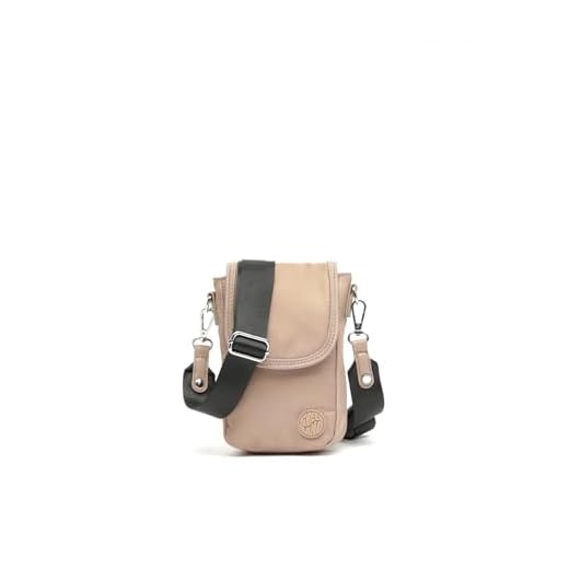 MISAKO Naturs bolso bandolera mini para móvil de nylon - Bolso pequeño de mujer gama ECO casual de diseño - Material reciclado Naturs Beige 18 X 11 X 3 cm