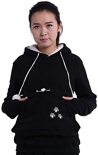 SAiANKE Women Fleece Hoodies Pet Holder Cat Dog Kangaroo Pouch Carriers Pullover