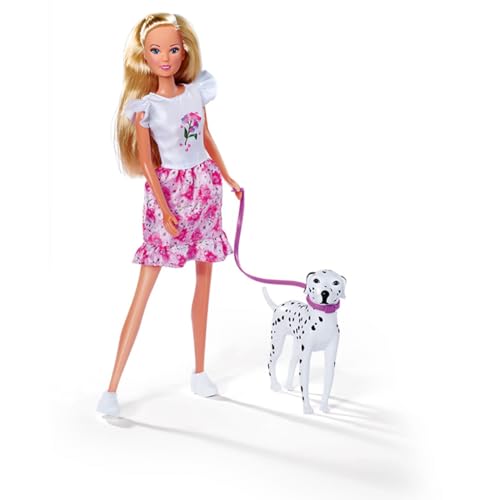 Simba Steffi Love Cute Walk, Spaziergang mit Zwei Dalmatinern, mit Scooter fĂĽr Evi, 12cm und 29cm Spielpuppen, ab 3 Jahren (105733605)