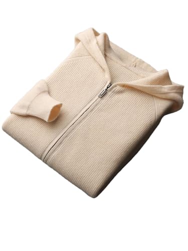 Men's Thick Cashmere Hooded Sweater Coat Zipper Cardigan 100 Percent Merino Wool Knitwear Warm Hoodie Tops