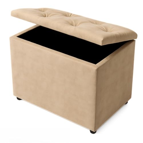 Baú Retangular Banquinho Puff Decorativo organizador Guarda Brinquedos Assento(BEGE SUEDE)