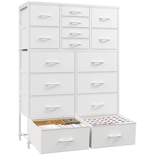 Romorgniz 57“H Dresser for Bedroom with 16 Drawers,Dressers & Chests of Drawers for Bedroom,Large White Dresser, Sturdy Metal Frame & Wood Top,Entryway, Hallway
