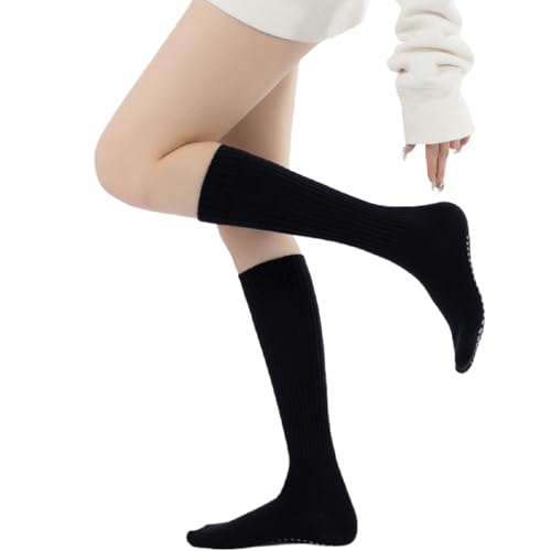 Image of Verdancy Yoga Pilates Socks with Grips for Women Ribbed Knee Highs Non Slip Cushioned Over the Calf Socks for Barre Ballet