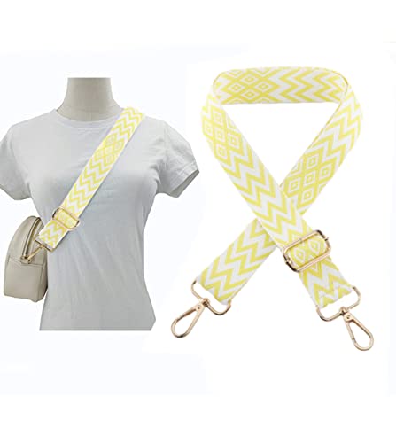 Image of 1pc Extendable Zigzags Jacquard Bag Strap with Clasps Geometric Webbing Belt for Shoulder Crossbag Messenger Bag Replacement (Yellow)