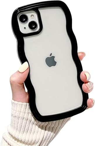Image of MIDOS Back Cover Compatible with iPhone 15, Cute Curly Wave Frame Clear Case for Girls Women, Transparent Soft Silicone TPU Bumper Shockproof Protective Cover for iPhone 15 (Black)
