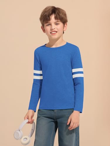 Image of Haloumoning Boys Long Sleeve Shirts Kids Crewneck T Shirts Casual Striped Tops Tees 5-14 Years