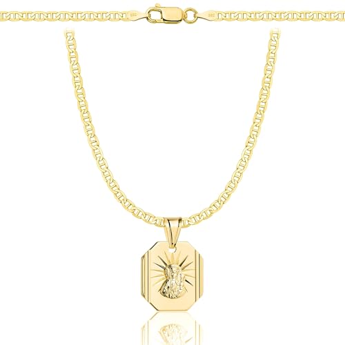 ZELYA Collier en or avec croix/médaillon - Chaîne maille gourmette plaquée or 925/585 14K pour filles & garçons – 45-60 cm Chaîne de communion avec...