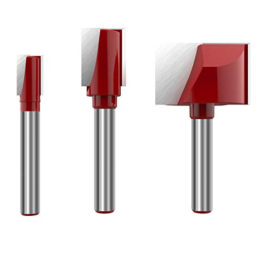 Cleaning Bottom Router Bit Set 1/4 Inch Shank Double Flute Carbide Tipped Cutter Up Shear Flat Spoilboard Surfacing Planing Tool- 5/16" 1/2" 1" Inch Cutting Diameter 3 Pcs by ROOCBIT