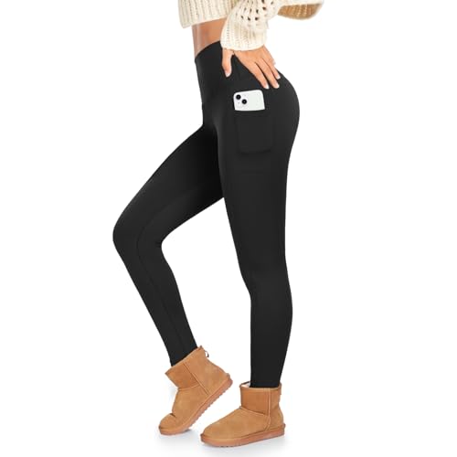 ACTINPUT - ACTINPUT Thermal Leggings Women High Waisted Thick Fleece Lined Leggings Long Winter Warm Stretchy Leggings Tights A-Black