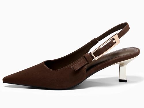 Image of Coutgo Womens Slingback Kitten Heels Closed Pointed Toe Pumps Buckle Strap Wedding Party Dress Shoes