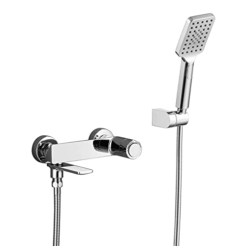 CPYGMXI Shower Mixer Taps Wall Mounted Chrome Shower Head and Hose Set for Bath Taps Single Handle Bathtub Mixer Tap with Handhe