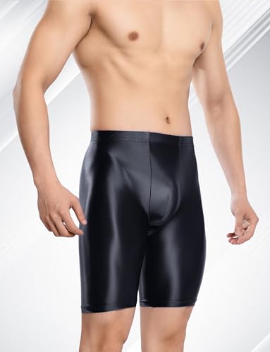 FEOYA Men's Shiny Glossy Oily Compression Shorts Tights See Through Sheer Sports Trunks Bottoms for Bodybuilding3