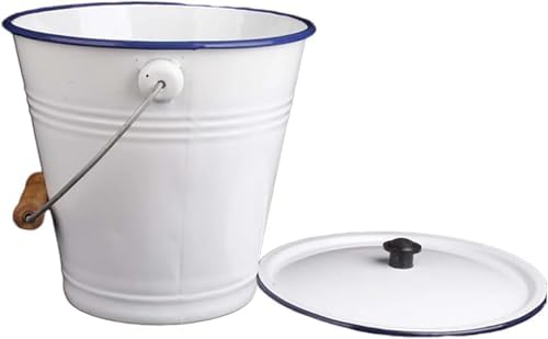 Enamel Milk & Rice Bucket with Lid - 5.5L Multi-Purpose Metal Container for Kitchen, Outdoor Storage, Camping, and Home Organization