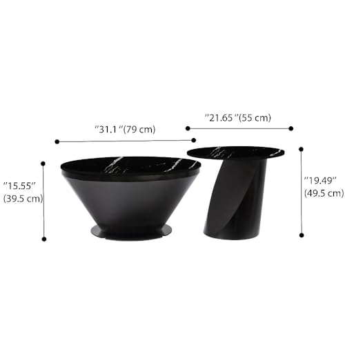 Image of Wakefit Espresso Coffee Table I Marble Finish I Vitrified Tile Top I Colonial Black
