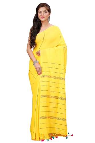 INDIA MADEWomen's Traditional Bengal Handloom Soft Cotton Khesh Saree-3757