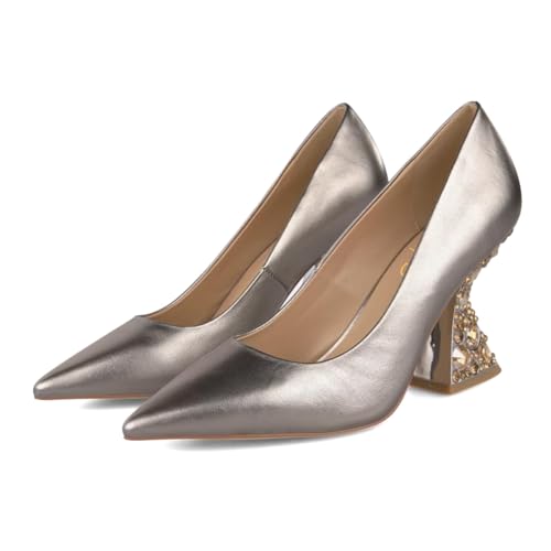 XYD Women Closed Pointed Toe Pumps Bejeweled Rhinestone Flared High Heels Slip On Evening Prom Sparkle Shoes2