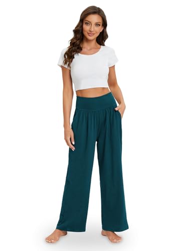 Image of Gracyoga Wide Leg Yoga Pants for Women Casual Loose Cozy Sweatpants High Waisted Lounge Pajama Flowy Pants With Pockets