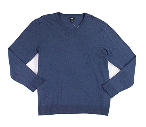 Alfani Mens Sweater Indigo Large V-Neck Solid Knit Pullover Blue L #TOP21