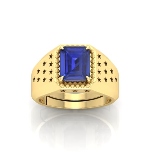 Bague saphir bleu homme et femme plaqué or 10,25 carats taille 16-22 en métal précieux