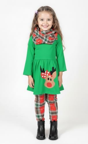 Image of Unique Baby Girls Kids Toddler 3pc Outfit Set Long Sleeve Soft Knit Tunic Top Leggings and Scarf