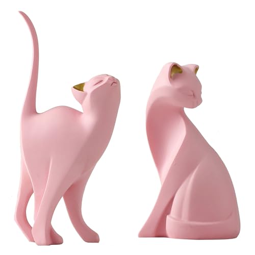Estatua Gatito Moderno, Abstracto Adorno Salon Moderno, Abstracto Estatua Gato Moderno, Mascota Artístico Figura Decoracion Salon, Ornamento Arte, Decoracion para Casa Hogar Salon Escritorio (Rosa)